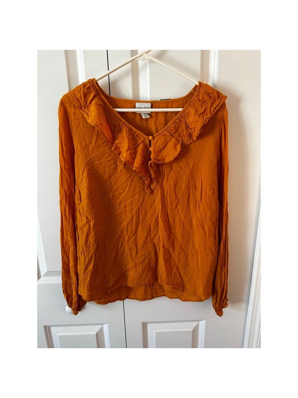 AVA & VIV Orange Ruffle Blouse Plus Size XL
